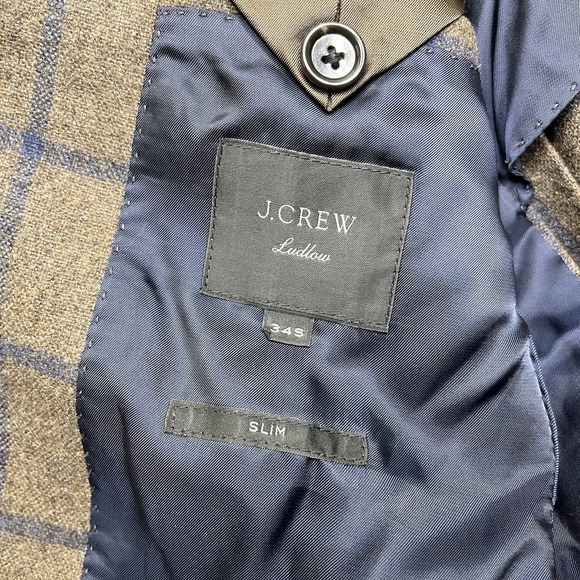 J.Crew Ludlow Thick Windowpane Wool Blend Suit Mens Size 34S Slim 32Wx30L Brown - Picture 11 of 16